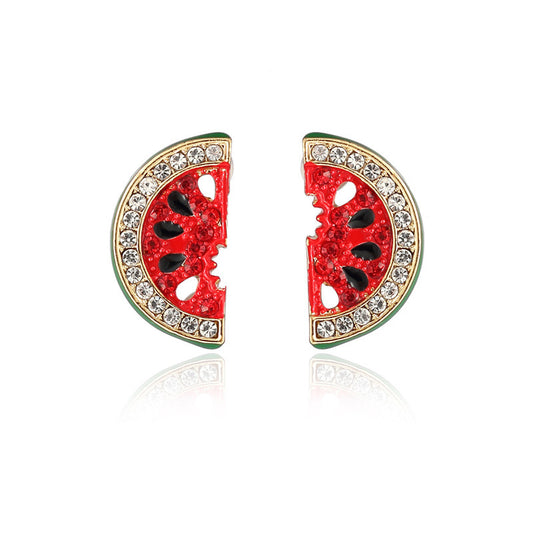 Korean Version Of The Oil Ornament Watermelon Earrings Personality Wild Earrings Ear Clips Without Ear