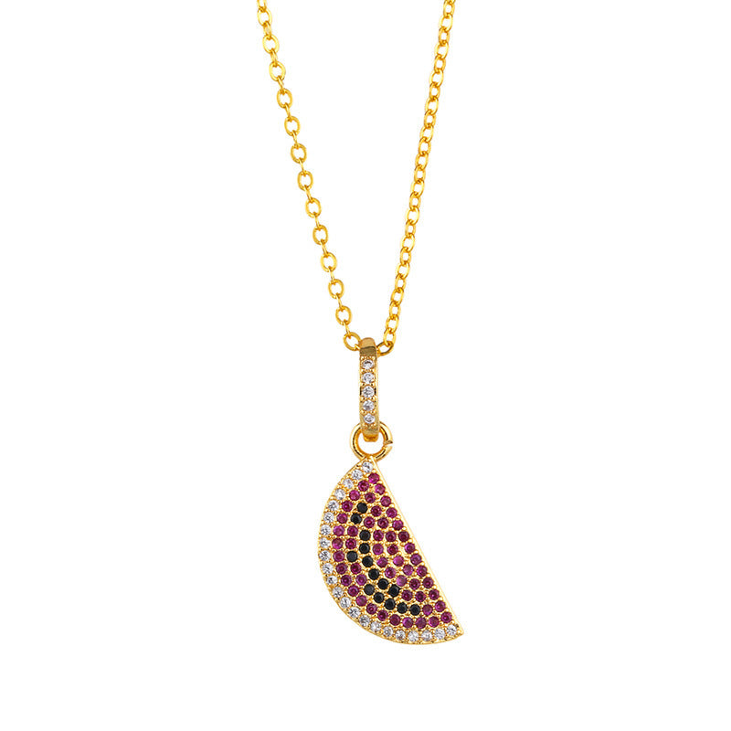 Watermelon pineapple zircon necklace